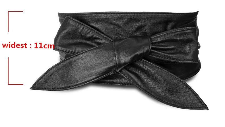 Free Shipping New Popular Long Black Soft Leather Cummerbands Bow Wide Waistband Hot Brand Belts Bowknot Cummerbund Dress Women