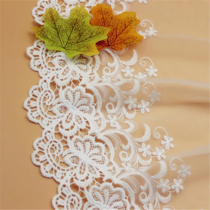 

5 yard 18cm 7.08" wide ivory gauze mesh tulle embroidered tapes lace trim ribbon fabric 1124651BQL4K595