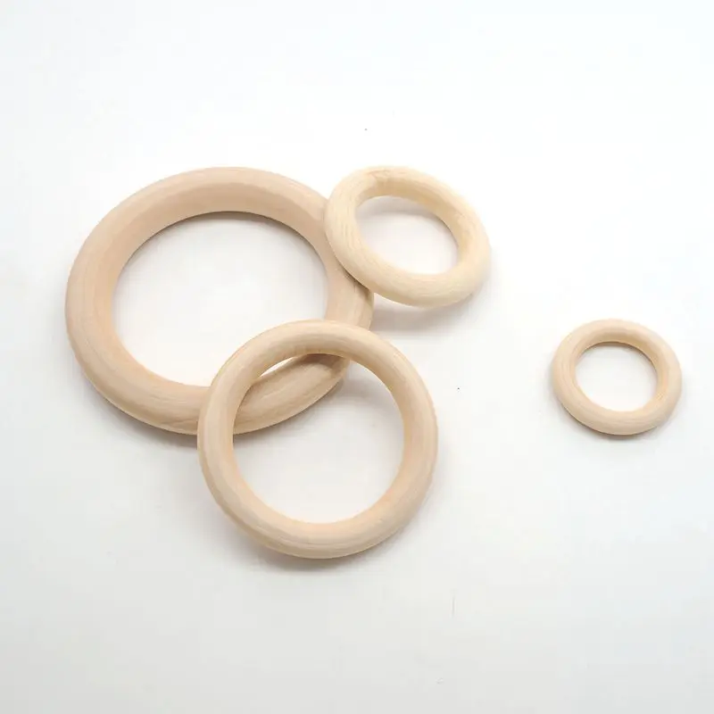 Chenkai 10cm 50PCS Natural Wood Unfinished Wood Rings Wooden Teethers For DIY Infant/Baby Necklace Bracelet Accessories