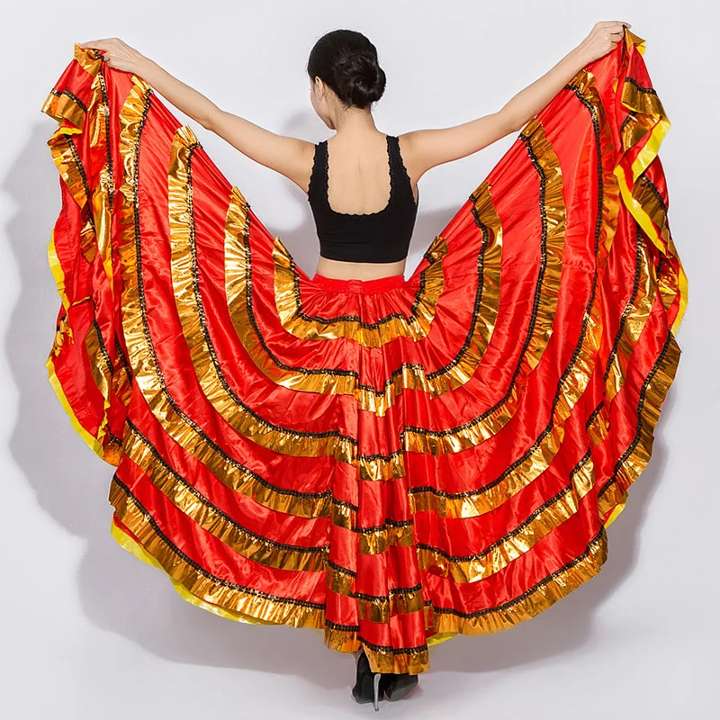 Women Ballroom Flamenco Dance Skirt Red Spanish Costume Bullfight Festival Dancer Gypsy Skirts Ladies Stage Show Wear DN3051