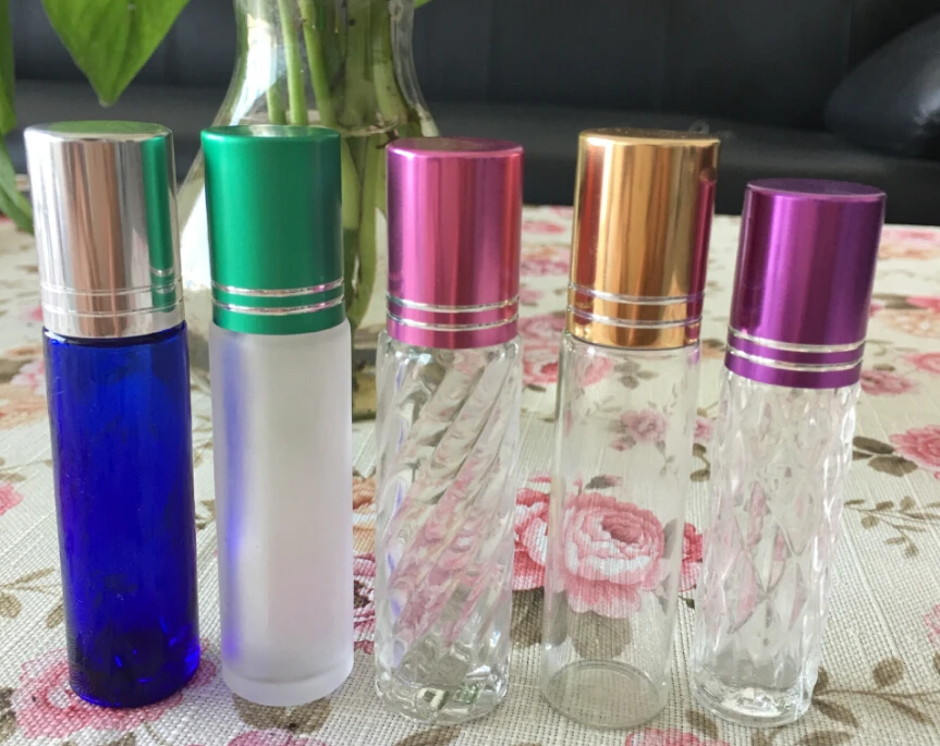 5ml Glass Roller Bottle For Essential Oils With Five Color Cap Roll-on Bottles Refillable Cosmetic Containers 500pcs