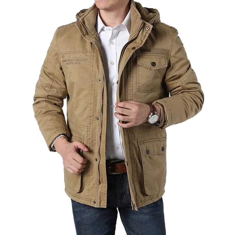 Casaco quebra-vento do exército militar, roupa masculina quente com capuz, marca de inverno, casaco acolchoado de lã