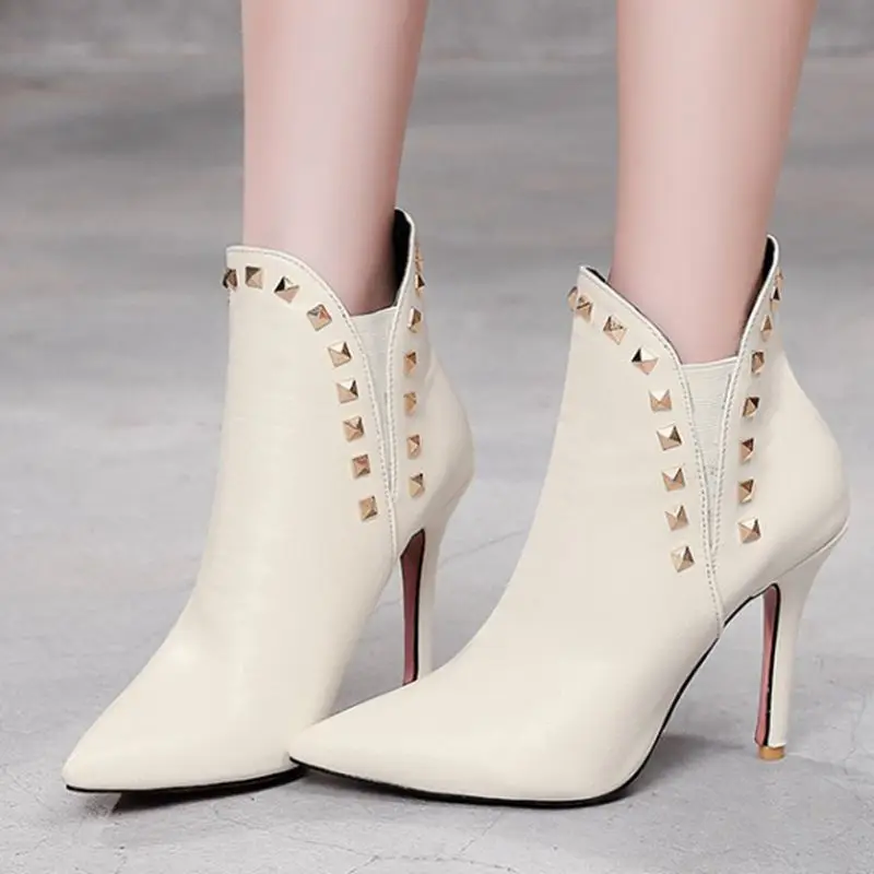 QPLYXCO 2017 New Sale Big size 34-47 ankle boot short Autumn winter Sexy Women Pointed Toe high heels Wedding Party shoes 584