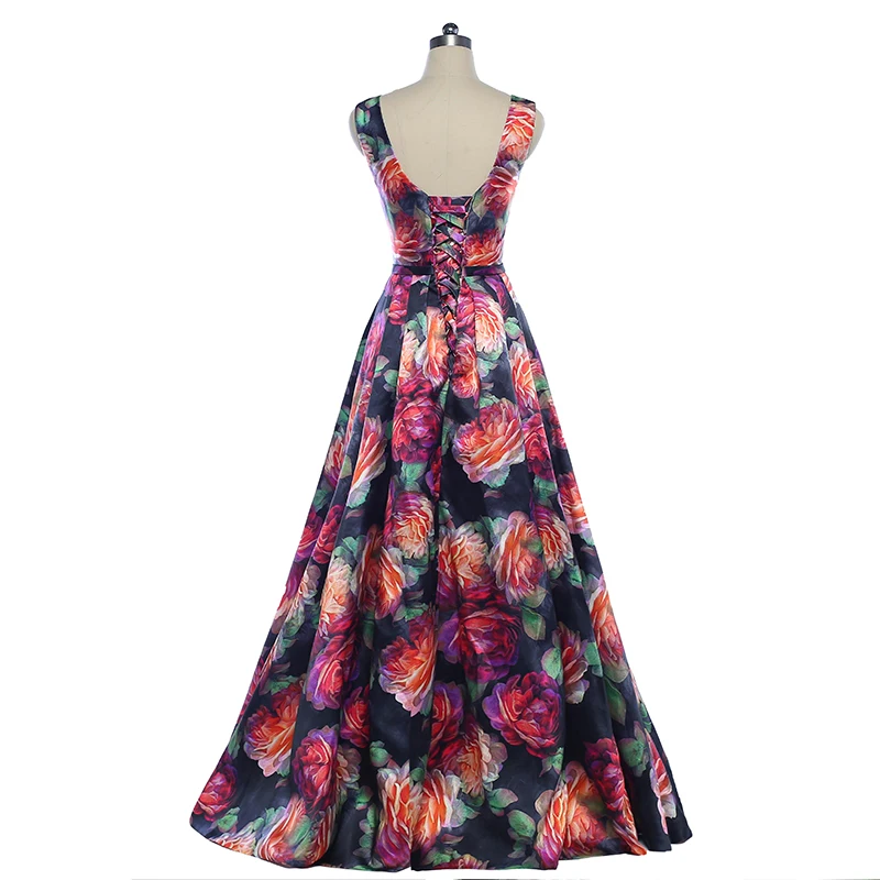 FADISTEE New arrival Gorgeous style dress evening prom party floral print pattern Vestido de Festa sexy V-neck long style dress