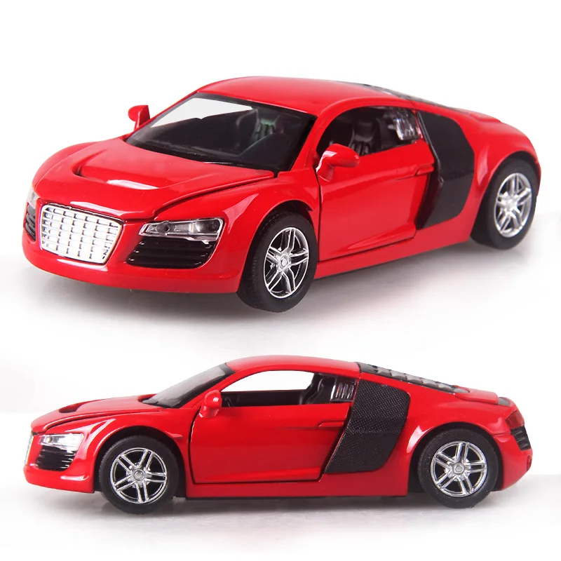 4 color 1:32 Scale 14CM Alloy Cars R8 Super car Pull Back Diecast Model Toy with sound light Collection Gift toy For Boys Kids