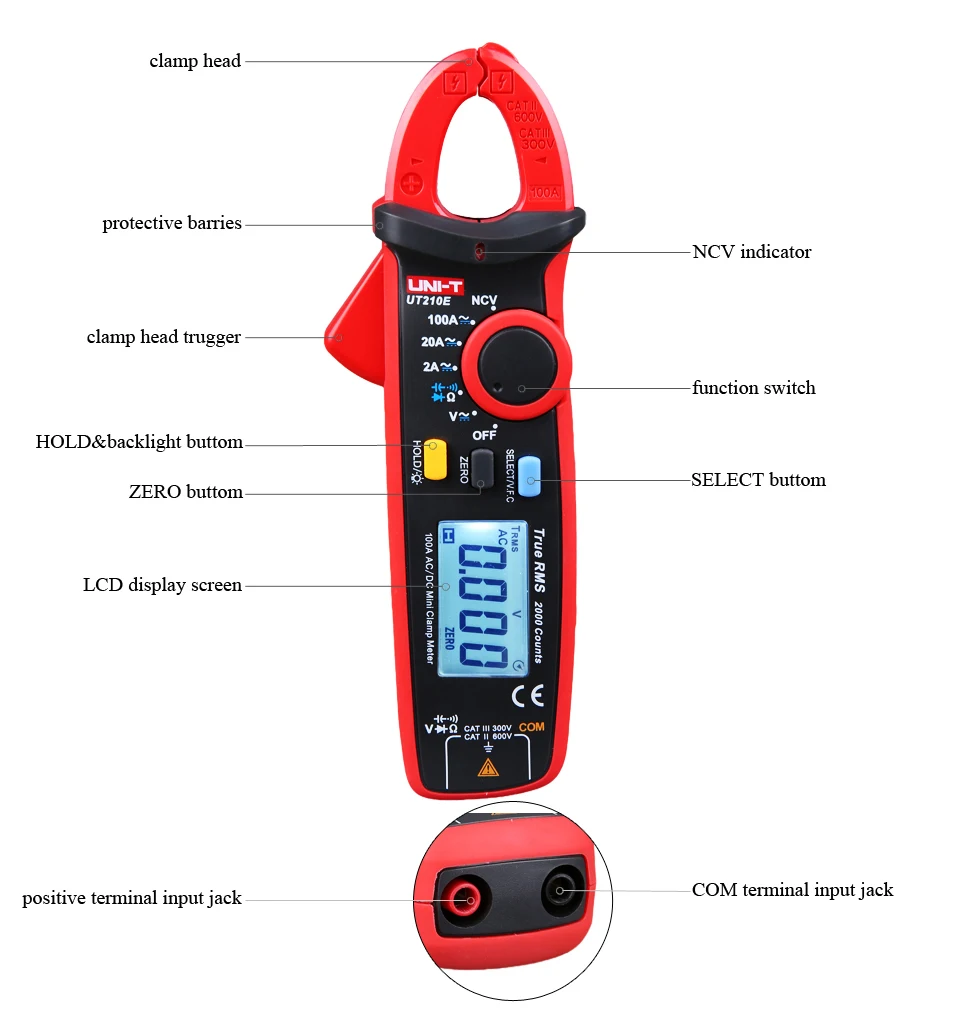 UNI-T UT210E UT210D digital AC DC Current Clamp Meter True RMS Pliers Ammeter Voltage Tester Multimeter Frequency Meter