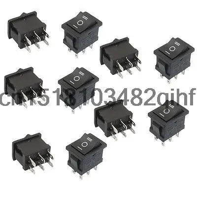 10 Pcs DPDT Black Button On/Off/On Rocker Switch AC 6A/250V 10A/125V