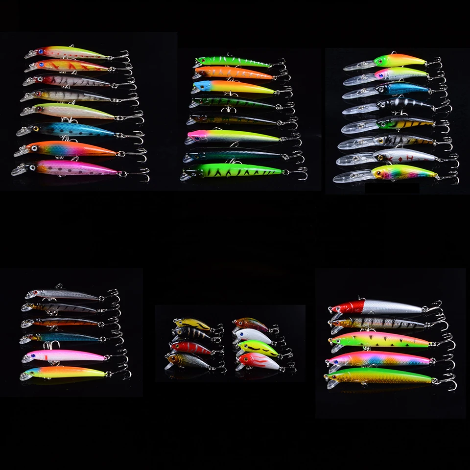 43 Pcs/set Mixed Fishing Lure Set Artificial Fishing Lure Kit Wobblers Minnow Crankbait Fishing Fishing Hard Bait 3D Eyes