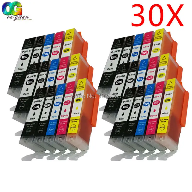 

30 x Compatible CANON 550 551 PGI-550 CLI-551 XL Ink Cartridge for canon MG5650 IP7250 MG5550 MG6450 MG5655 MG6350 MG7550