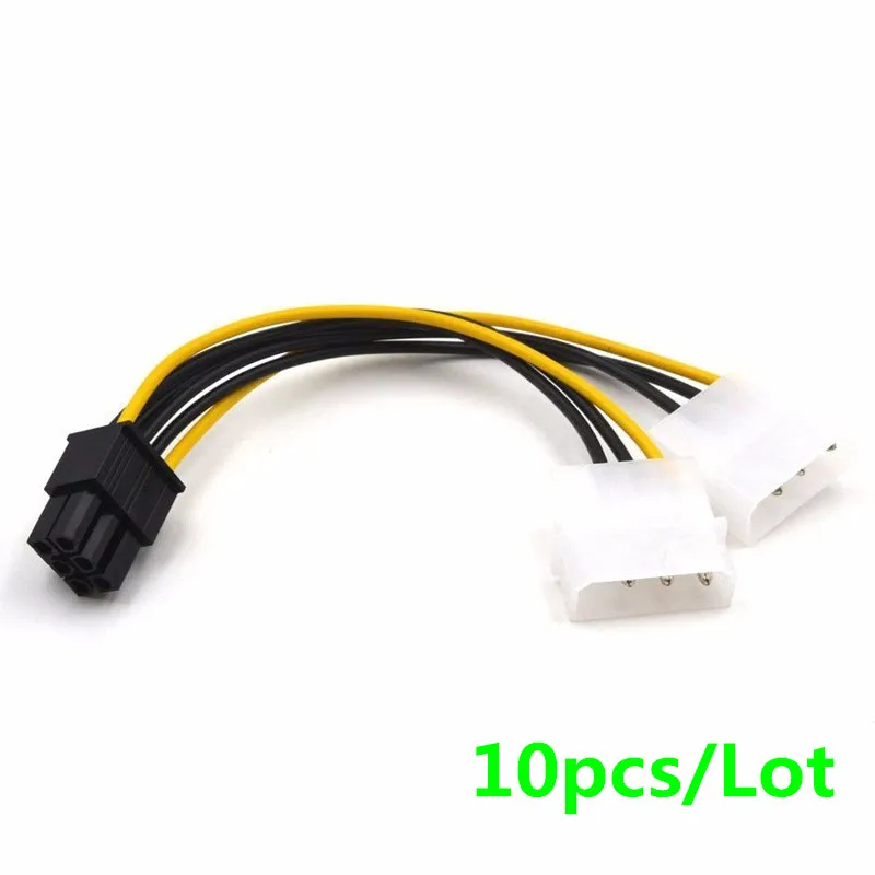10pcs 6 inch 2 x Molex 4 pin to 6-Pin PCI Express Video Card Pci-e ATX PSU Power Converter Cable - Molex to Pcie 6 pin Adapter