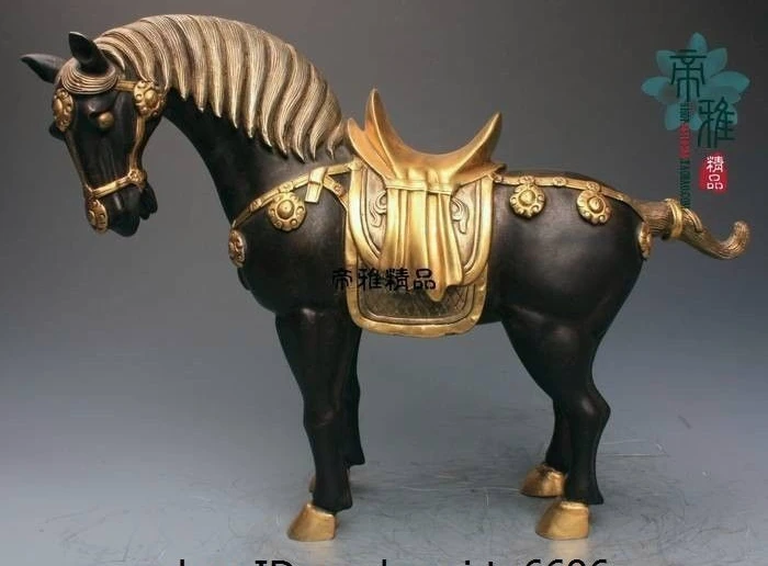 China Bronze Copper 24K Gold Gild Silver Palace Animal Zodiac War Horse Statue