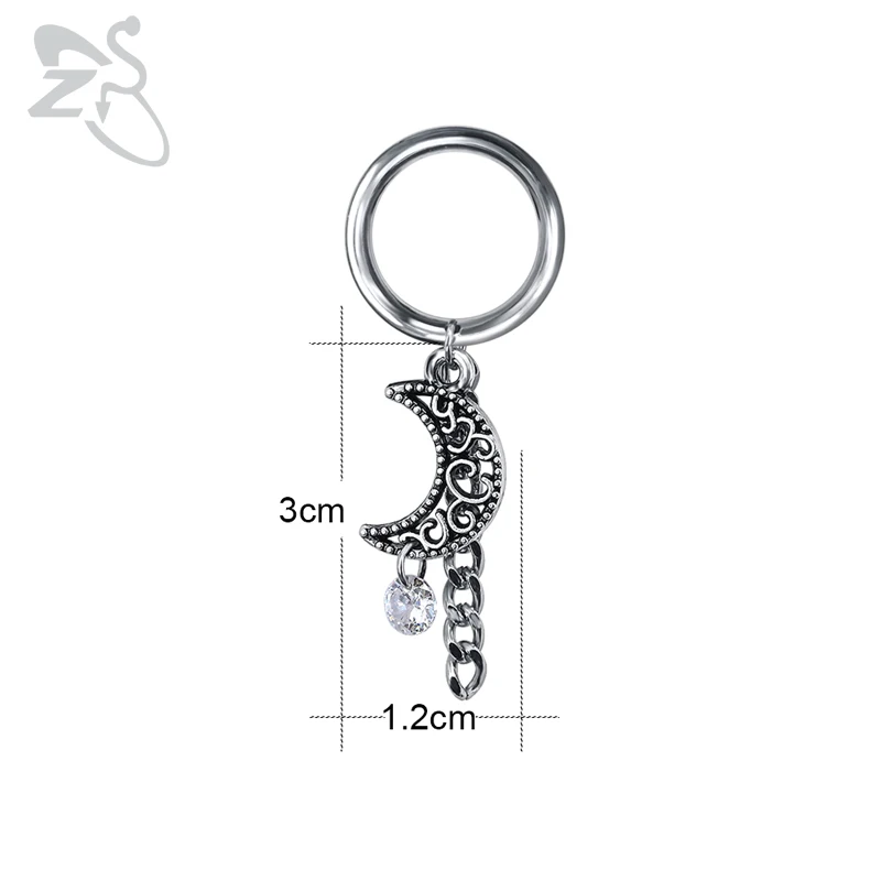 ZS Stainless Steel Ear Plug with Moon Dangle 2PCS Ear Gauges Expander 5-22mm Ear Strechers Plugs and Tunnels Flesh Body Jewelry