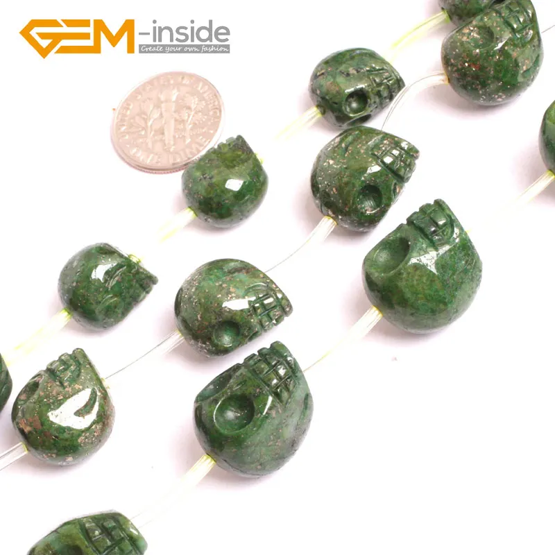 Gray Green (dyed ) Pyrite Gem stone Skull Halloween Jewelry Making Beads 15