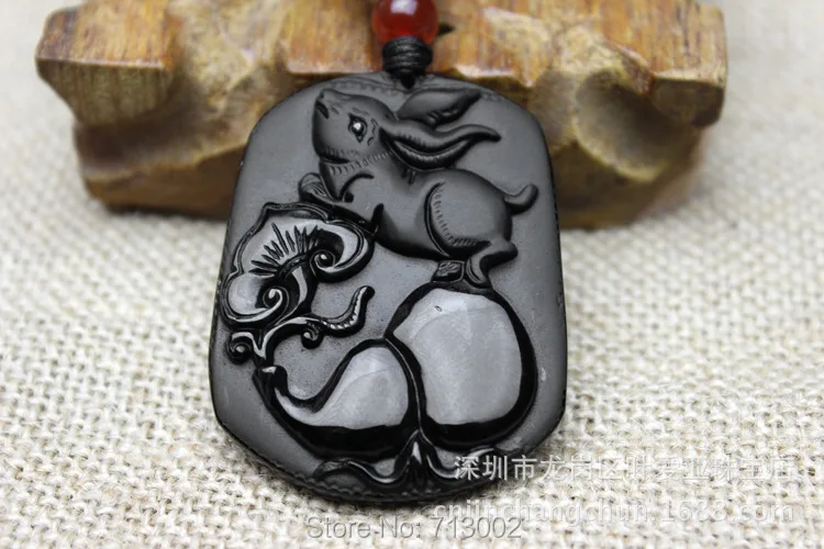 

Natural obsidian Mexico black obsidian rabbit Pendant Amulet Lucky hare Totem