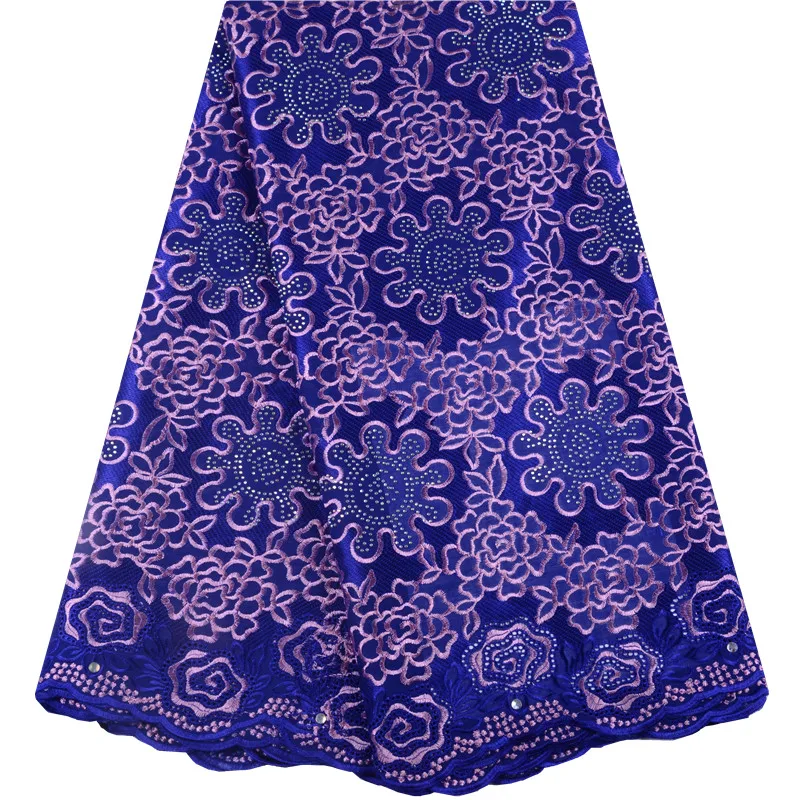 New Design Nigeria Lace Fabrics 2019 Blue African Cotton Lace High Quality Swiss Voile Lace In Switzerland For Wedding S1482