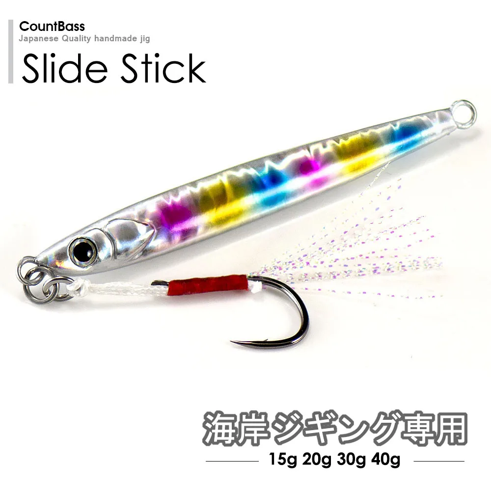 Count bass 3 Stück 15g 20g 30g 40g Slide Stick Jigging Angel köder Rigged Assist Haken Metall Jigs Slim Bait Casting Jig – Detail 3