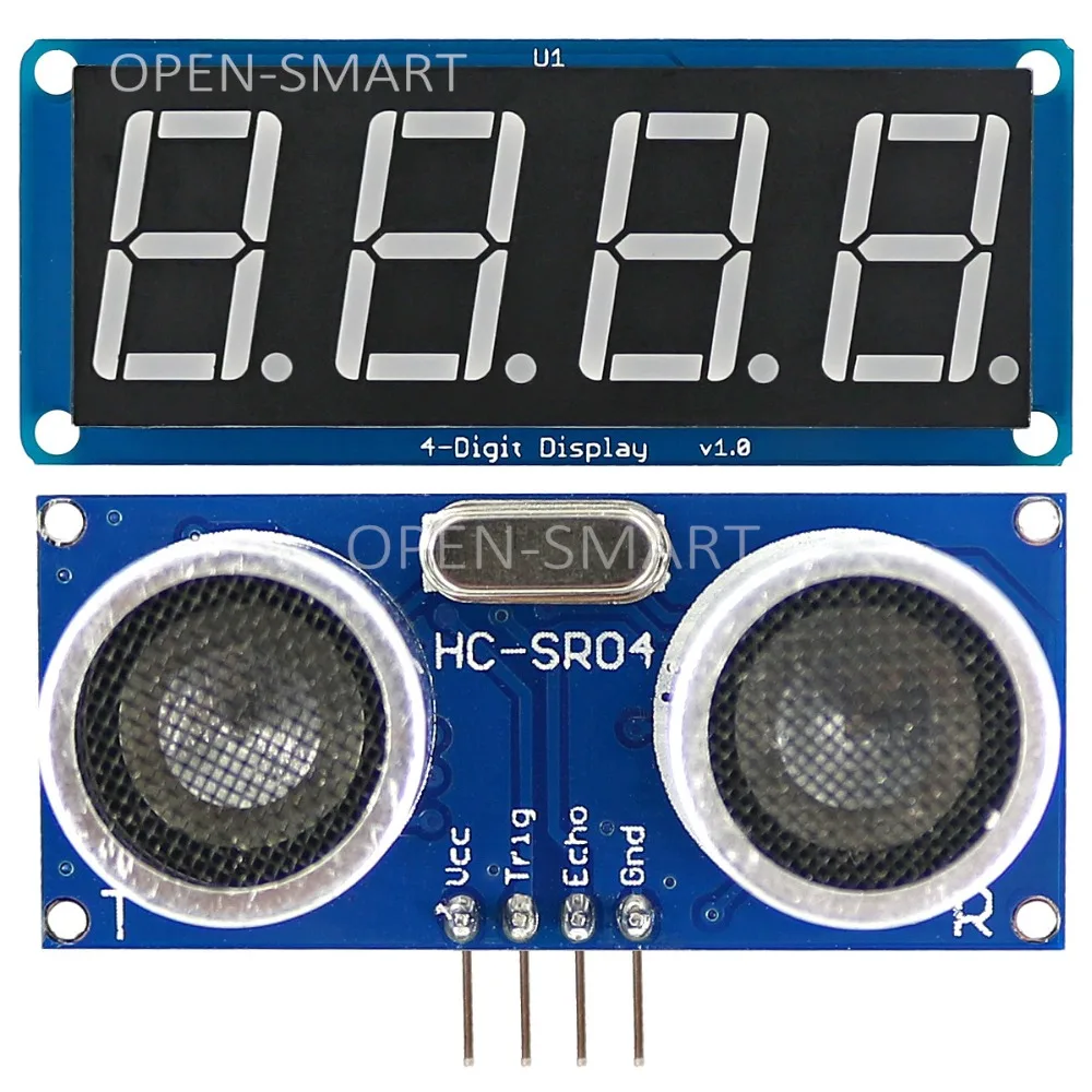 HC-SR04 Ultrasonic Sensor Kit Distance Measuring Module + 0.56 Inch Decimal Point 4-Digit Display Module Compatible for Arduino