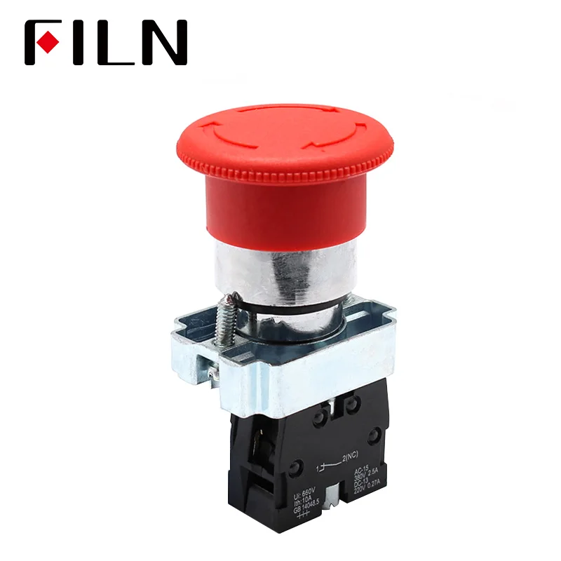 

1 NO 1 NC Latching Red Mushroom Emergency Stop Red Push Button Switch 600V 10A XB2-11ZS_R