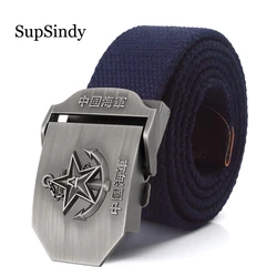 SupSindy Men Canvas Belt PLA Soldier Navy 3D Star Metal Buckle Army Military Tactical Belts for Men Jeans Waistband Male Strap