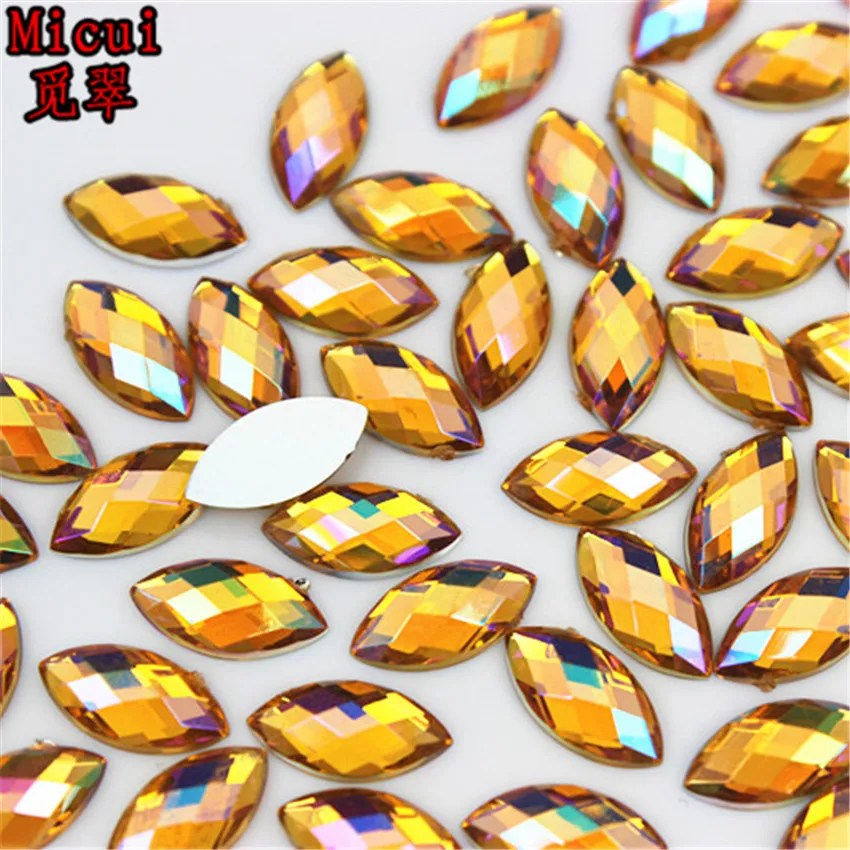 Micui 100PCS 5*10mm Crystal AB Acrylic Rhinestones Horse Eye Flat Back Nail Rhinestone 3D Non HotFix Nail Art Decoration MC366
