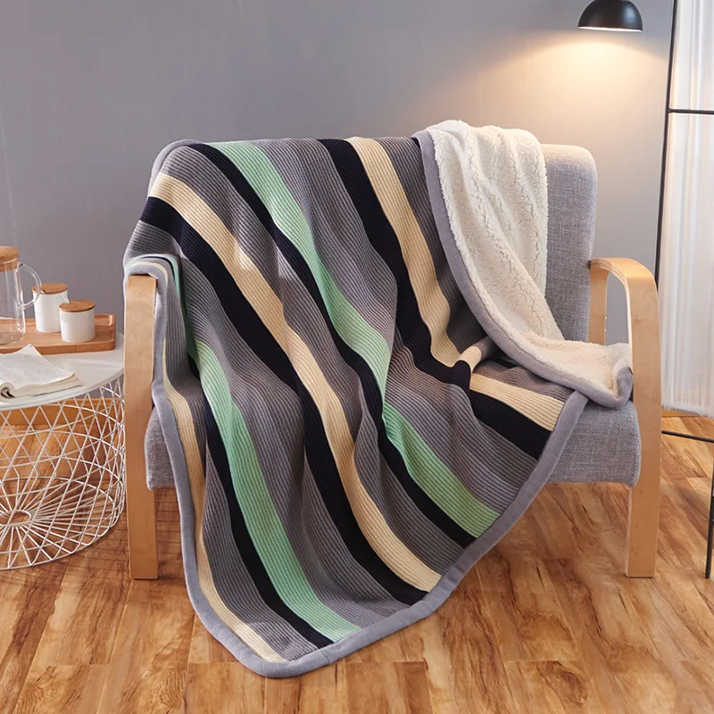 European and American Style Thickened berber Fleece cotton strip knitted blanket simple throw blanket 130*160cm Bed Sofa Plaids