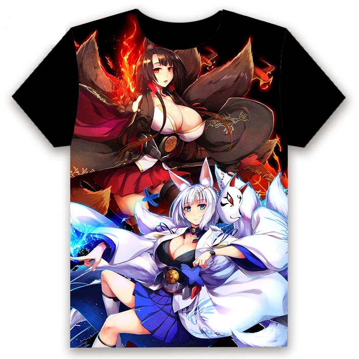 Men's T-shirt Anime Game Azur Lane akagi kaga illustrious Printed Cosplay Short Sleeve Unisex Black Tee Tops Summer Clothing