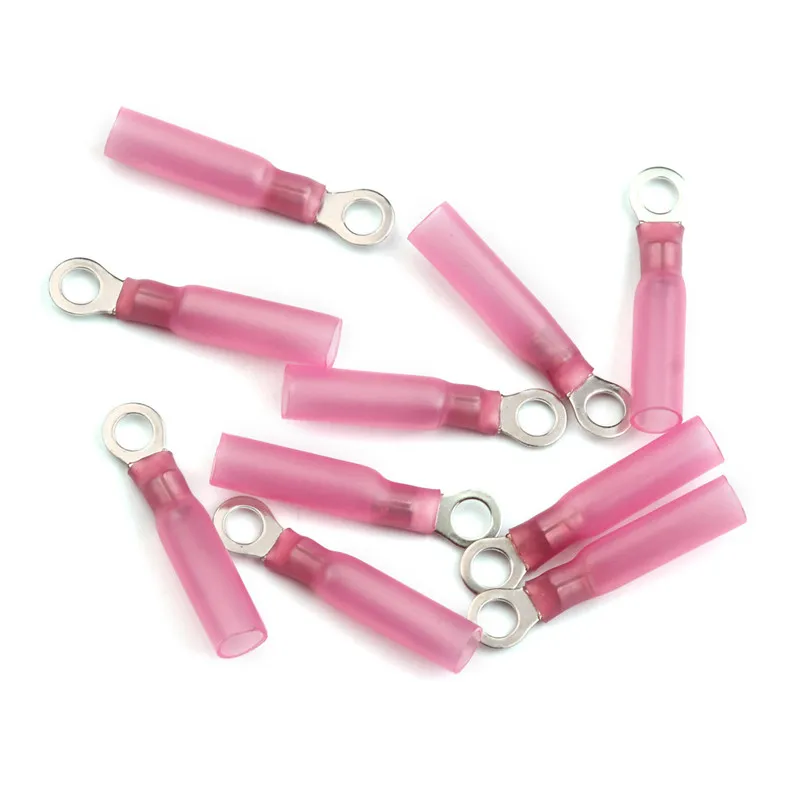 YT 10PCS M4 22-18 AWG Red 0.5-1.5mm Insulated Ring Eye Crimp Cable Terminals Heat Shrink Electrical Butt Connectors Terminals