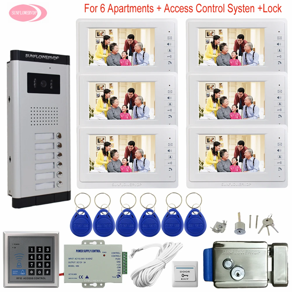 para 10 12 apartamentos telefone video da porta intercom sistema de controle de acesso video porteiro 612 monitores whit fechadura da porta eletronica 01