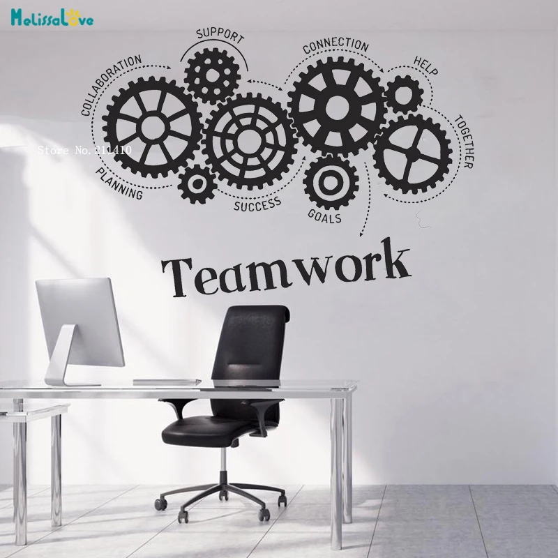 Teamwork Gears Vinyl Wall Decals Success Office Space Words Decor Stickers for Living Room School Murals Removable YT1145