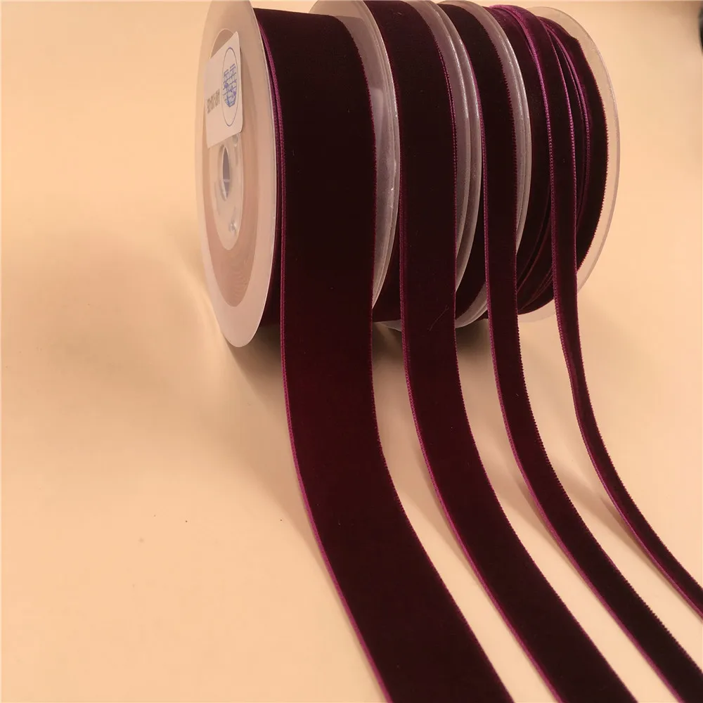 V035 Burgundy Nylon Single Face Velvet Ribbon 6MM,9MM,15MM,25MM