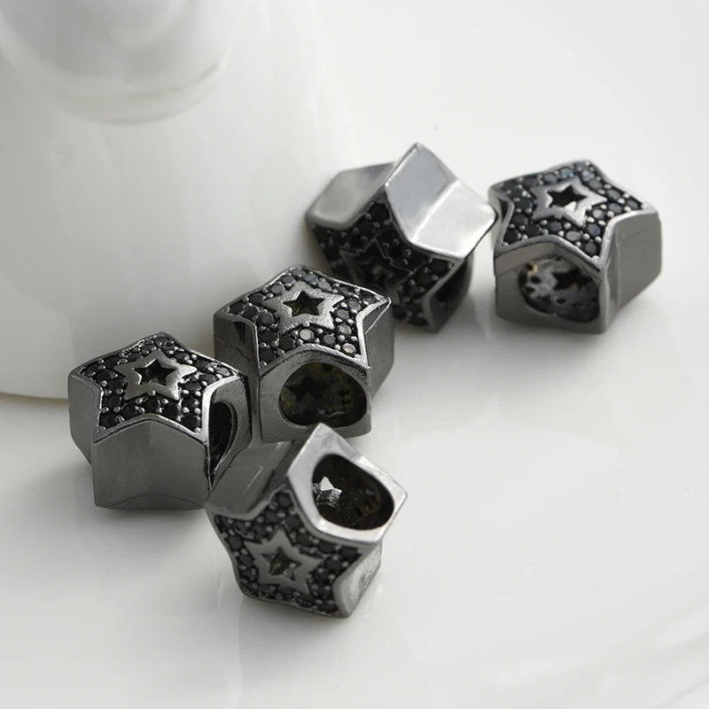 1PCS Black Heat Star Charm Beads Hollow Big Hole  Accessories For Handmade Jewelry Making DIY Woman Man Bracelet Gift