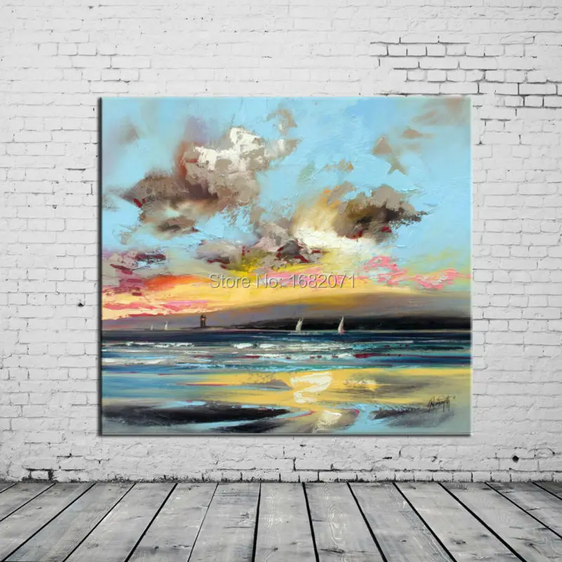 Skills Artist Hand-painted Good Quality Abstract Landscape Oil Painting On Canvas Handmade Abstract Sea And Sky Oil Paintings