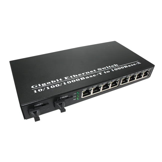 1pc 10/100/1000Mbps Gigabit Ethernet Switch Fiber Optical Media Converter Single Mode Single Fiber with 8 RJ45 UTP and 2 SC Port