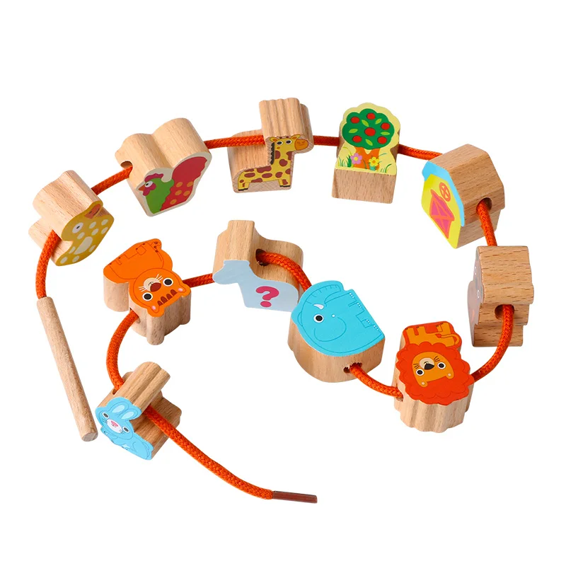 Деревянная игрушка мультфильм животных фрукты DIY игрушечный бисер игрушка ваш заказ прямо к этому поставщику Threading бусины игры, детские