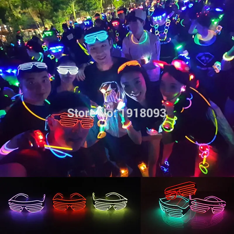 New Bright Glasses 26 Style Flashing EL wire Novelty Lighting Neon LED Rave Costume Glowing For Halloween,Party,Cosplay