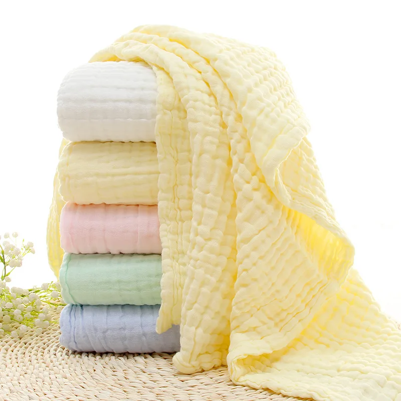 Baby Bath Towel 6 Layers Solid Color Muslin 100% Cotton Towels Neonatal Child Absorb Blanket Swaddle Wrap Bedding