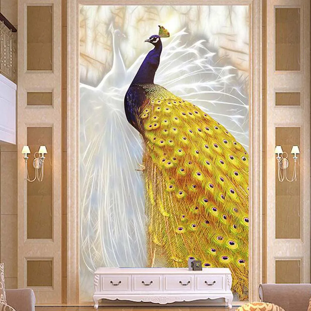 

3D Embossed Photo Murals Wallpaper Peacock Entrance for Living Room TV Background Art Decor Paper Custom Size