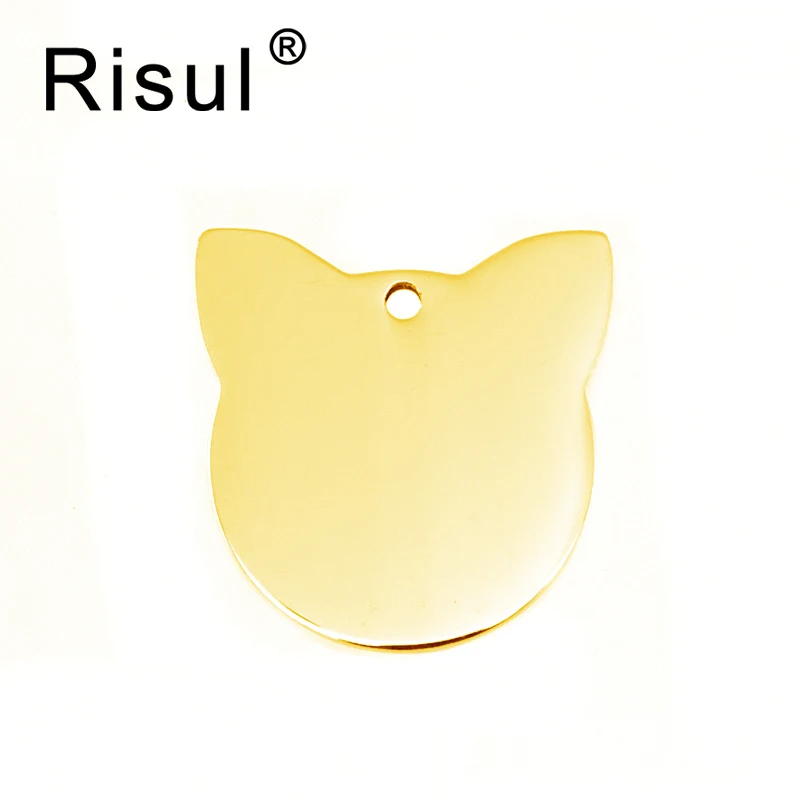 

Risul Cat head II pet tags name ID tag stainless steel charms pendant both sides mirror polished high quality wholesale 50pcs