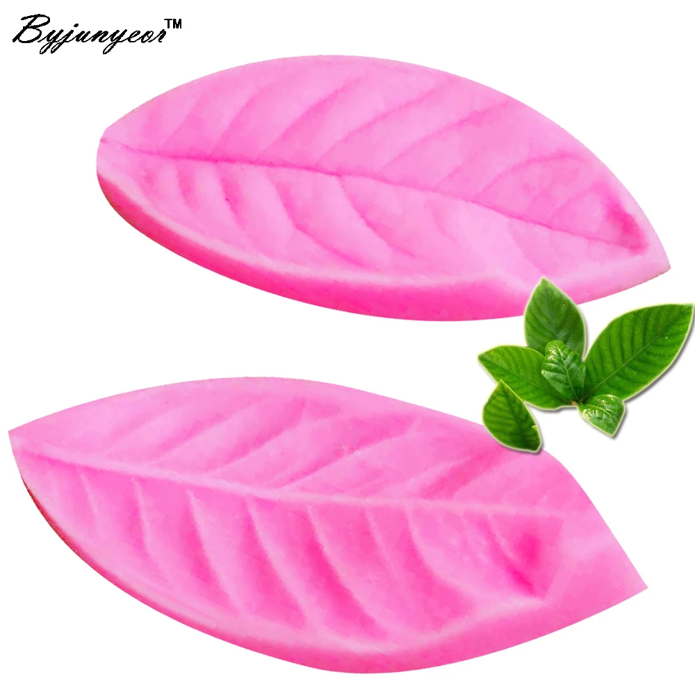 Byjunyeor M449 2PCS Gardenia Flower Leaf Model Fondant Silicone Mold Clay Sugar Cake Decorating Tool