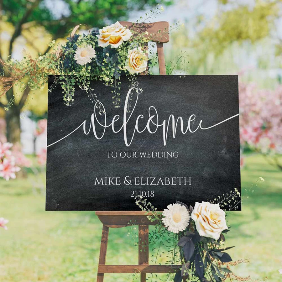 Welcome to our Wedding Sign Vinyl Decal Wooden Mirror Personalise Bride Groom Names Wall Sticker Rustic Wedding Decoration G44 image 2