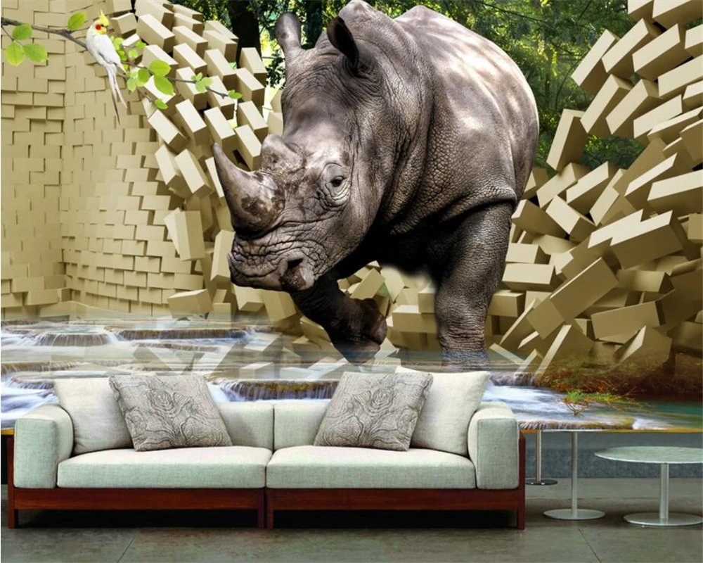 

Beibehang Custom Wallpaper Home Decorative Mural Rhinoceros Wall Landscape Trees 3D TV Wall Background Wall mural 3d wallpaper