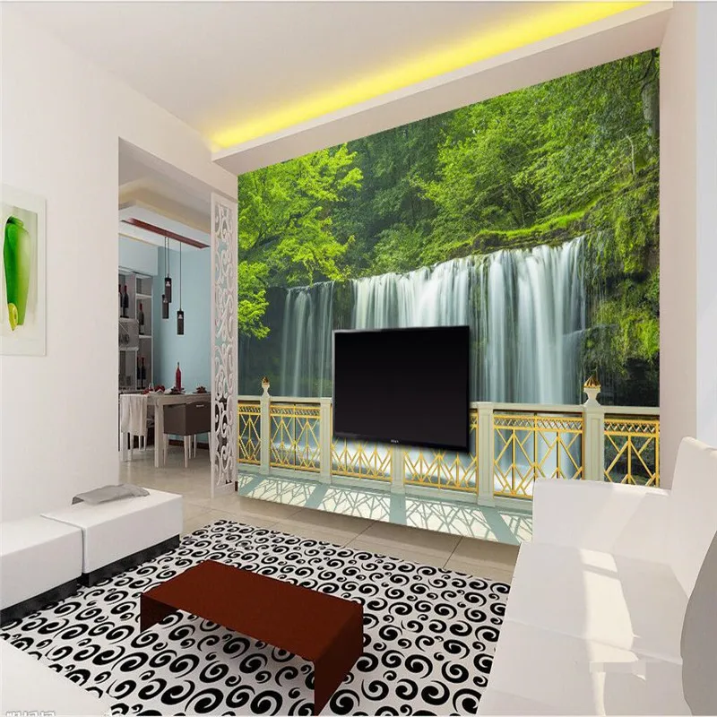 beibehang  WallpaperBalcony Fence Waterfall Landscape Leaves Background Modern Europe Mural for Living Room Painting Home Decor