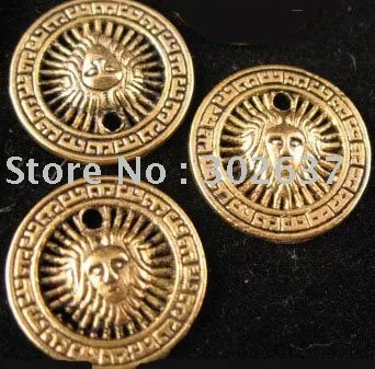 

FREE SHIPPING 300Pcs Antiqued gold face FlAT ROUND charms 14mm A532G