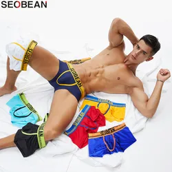 SEOBEAN renkli şanslı erkek Boxer külot Mesh nefes külot seksi erkek iç çamaşırı Boxershorts erkek külot