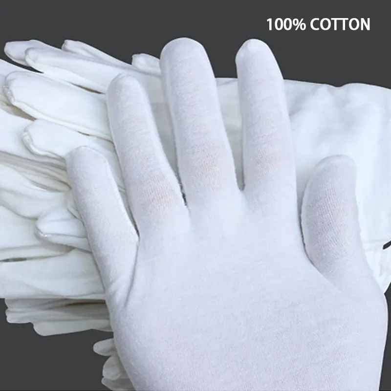 Guantes de algodón suave blancos, joyería de monedas, guantes de inspección de plata, guante de forro elástico, gran oferta, 24 piezas, 12 pares