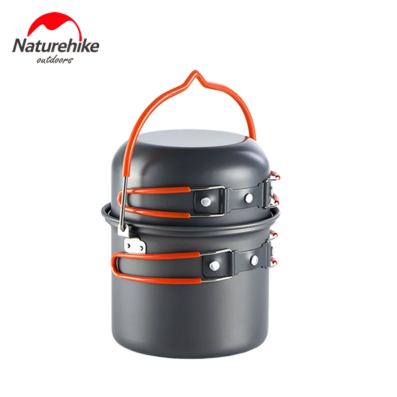 Naturehike Ultralight Camping Pot with Foldable Handles aluminum alloy pot set 4 in 1 mess kit Designed for backpacking hiking