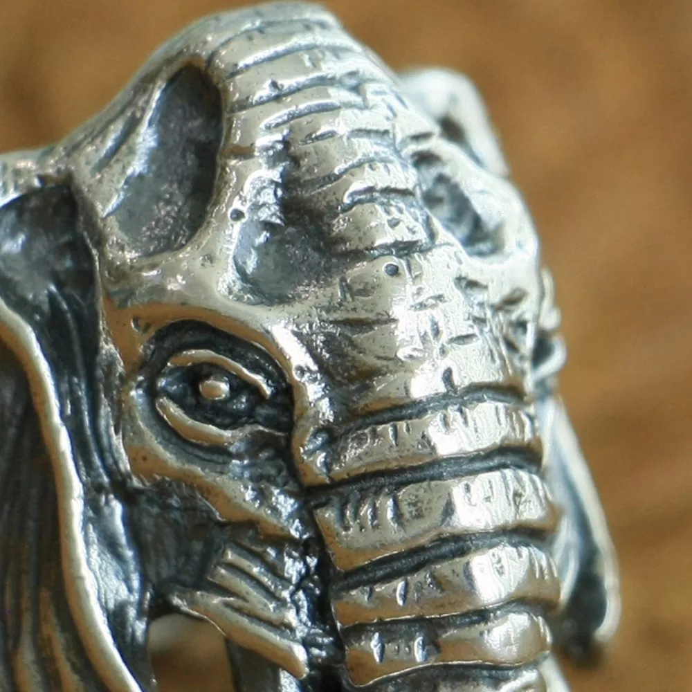 LINSION 925 Sterling Silver High Details Elephant Ring Mens Biker Punk Ring TA120 US Size 7~15