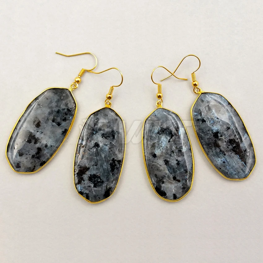 

WT-E349 WKT Wholesale Custom Elegant Black Labradorite Stone Earrings With Gold Trim 5pcs/lot For Fashion Jewelry Making