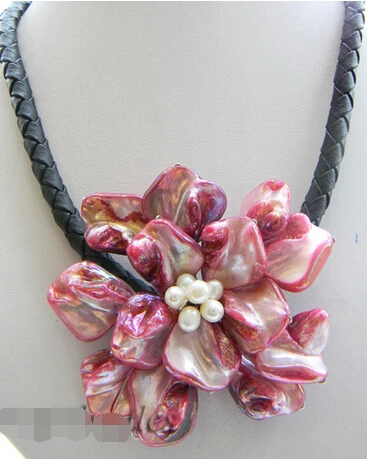 Free shipping 17\'\'70mm hand-made red Shell Flower Necklace