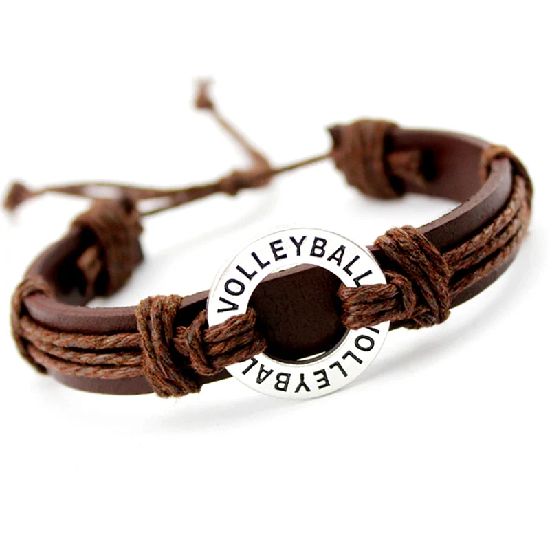 Volleyball Football Soccer Softball Lacrosse Hockey Basketball Calisthenics Charm Leather Bracelets Women Men Unisex Jewelry